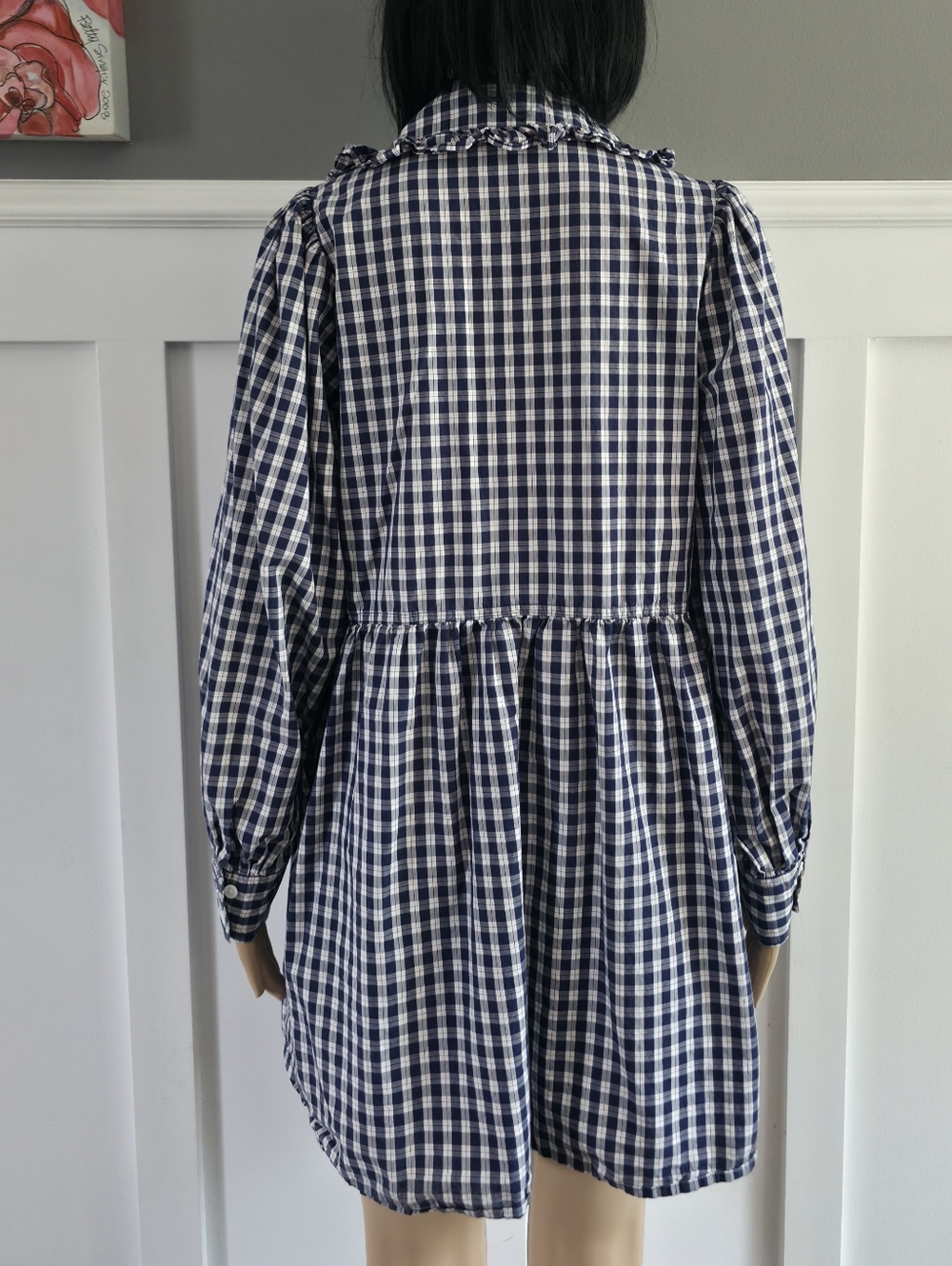 Levi’s Gingham Mira Dress | Ruffle Collar | Navy & White | Cottagecore | Size M - Picture 9 of 16